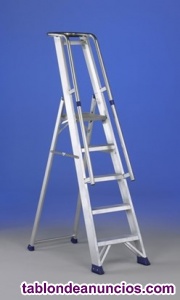 Escalera tijera peldaño ancho plataforma de aluminio y barandillas