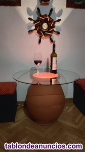 Mesa de vidrio con base de Vasija de barro con luz