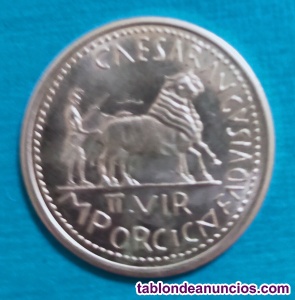 Moneda romana Augusto agricultor con bueyes plata