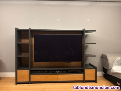 Mueble moderno tv para centro lacado gris y roble