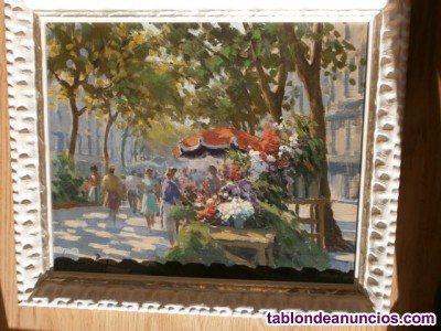 �leo sobre lienzo Ramblas de Barcelona firma ilegible hacia 1940 (Valor 300�)