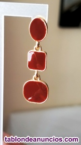 Pendientes vintage burdeo largos dorado 