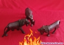 2 Leones y 1 Rinocerinte tallados en bano 