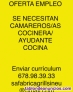 Se precisan ayudantes de cocina y camareros/as.