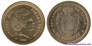 Rplica 20 pesetas 1892 bao de oro puro