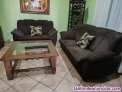 Conjunto sofs y mesa madera