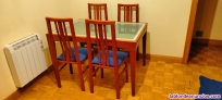 Mesa comedor extensible cerezo y cristal templado + 6 sillas tapizadas